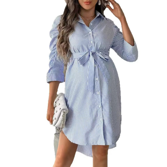 WZ0001  Maternity Clothes Pregnant Women Dresses Clothing Lapel Button Casual Skirt Pleated Seven-quarter Sleeve Shirt Spring Jumpsuit